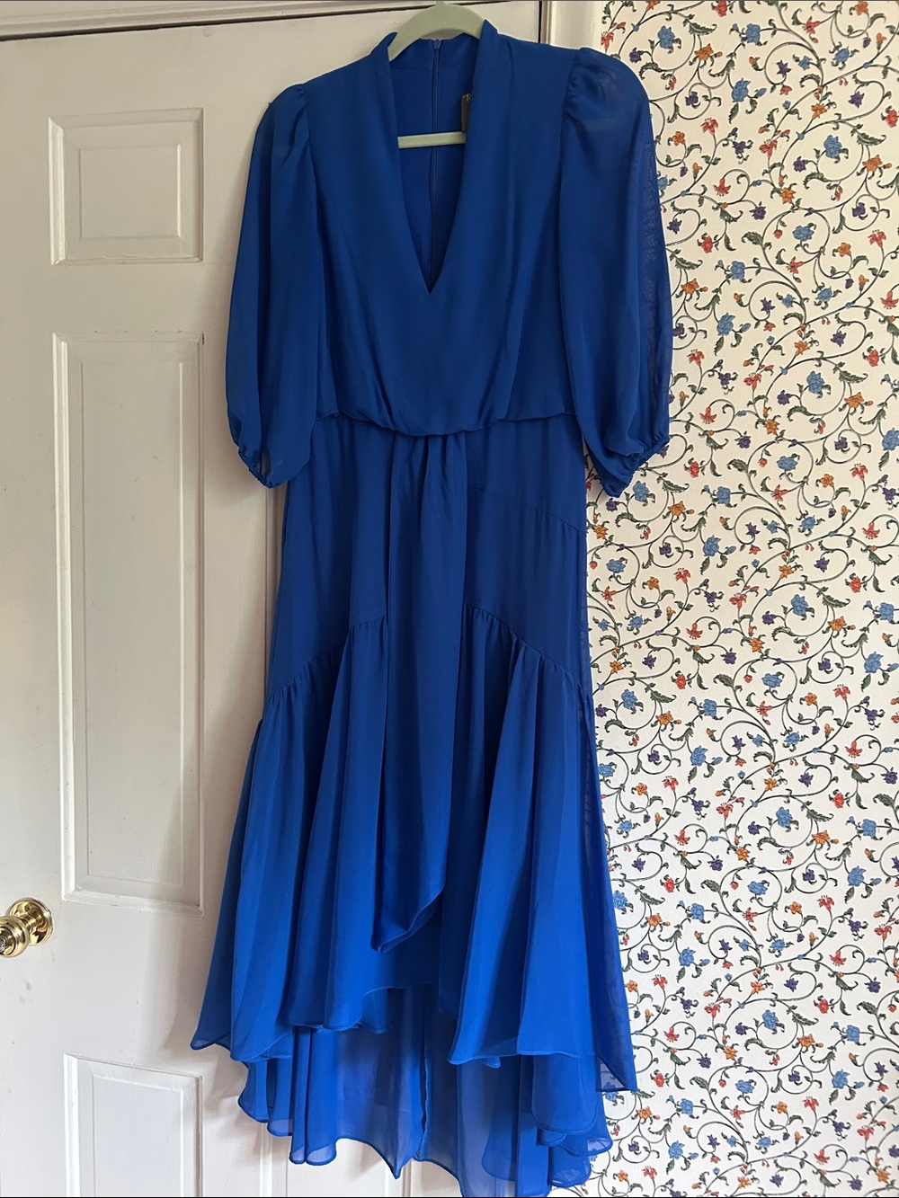 Taylor Royal Blue V-Neck High-Low Midi Dress